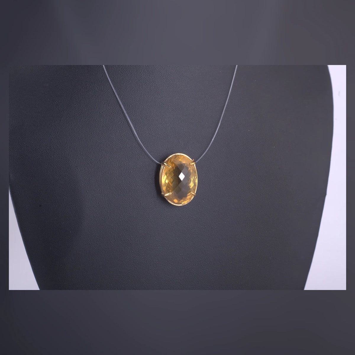 Amber Oval Stone Pendant Necklace — view A