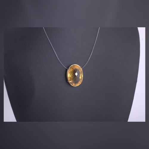 Amber Oval Stone Pendant Necklace — view A