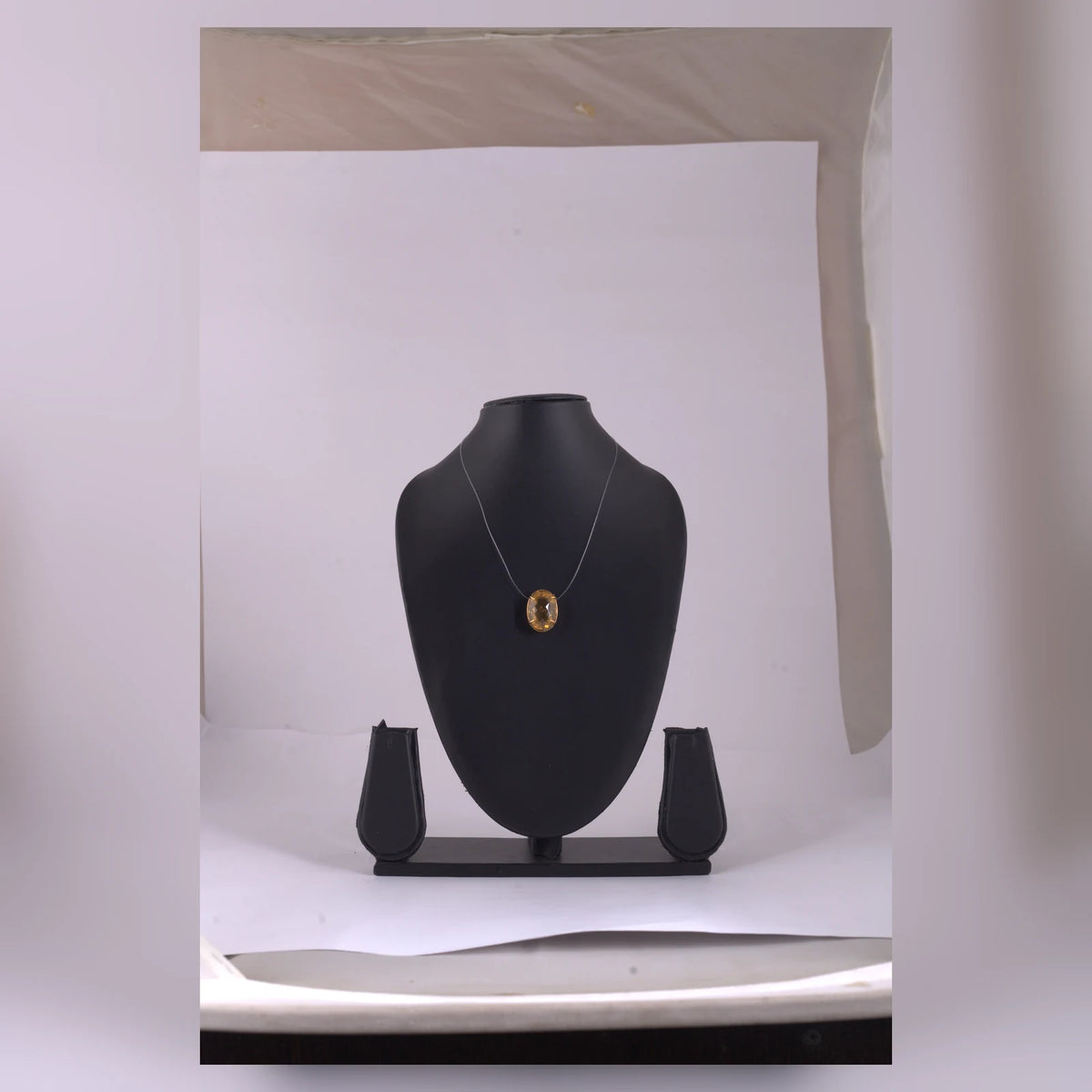 Amber Oval Stone Pendant Necklace — view B