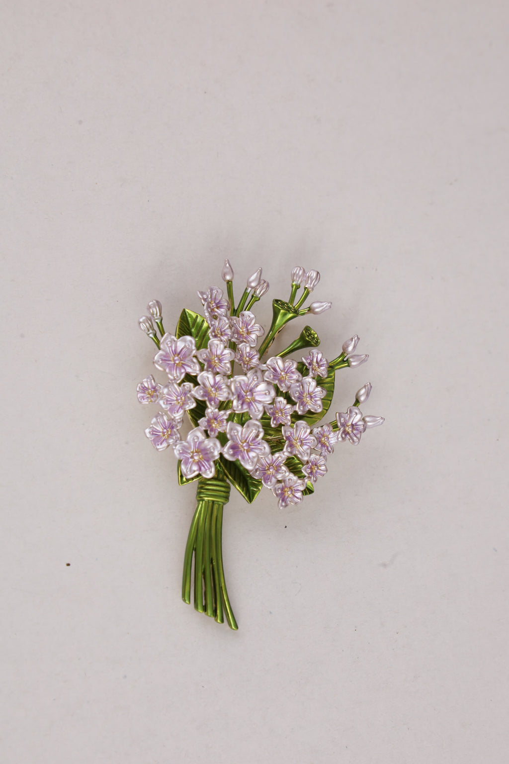 Lavender Crystal Floral Bouquet Brooch with Green Stems
