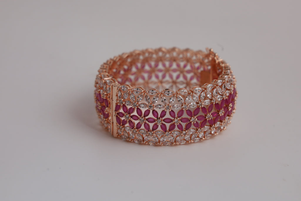 Rose Gold-Tone Pink Stone and Crystal Statement Bracelet