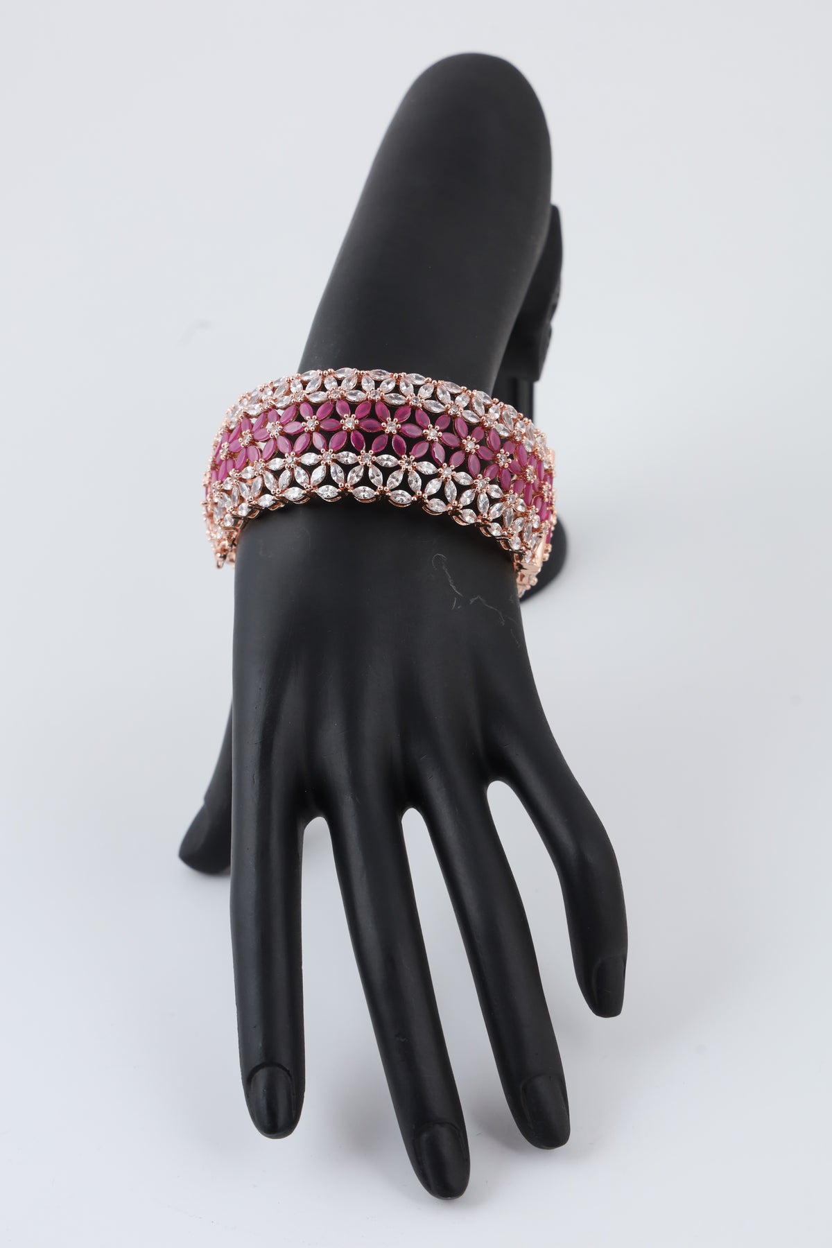 Rose Gold-Tone Pink Stone and Crystal Statement Bracelet