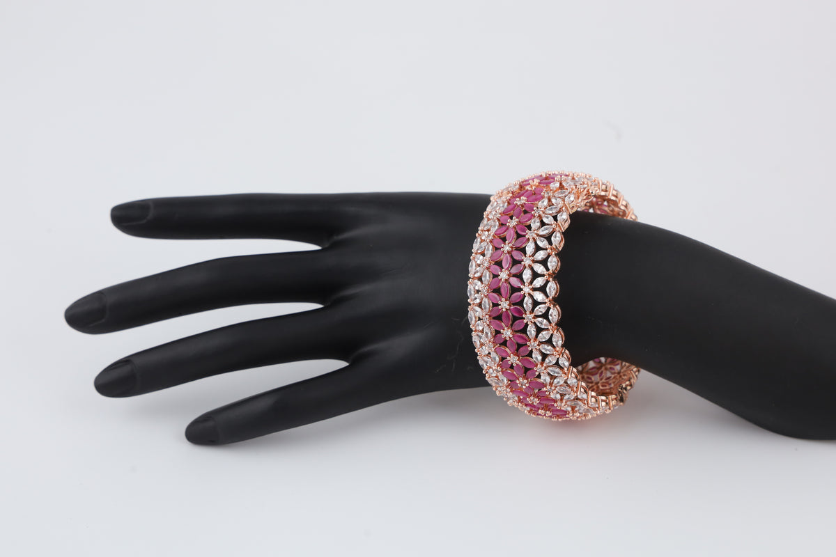 Rose Gold-Tone Pink Stone and Crystal Statement Bracelet