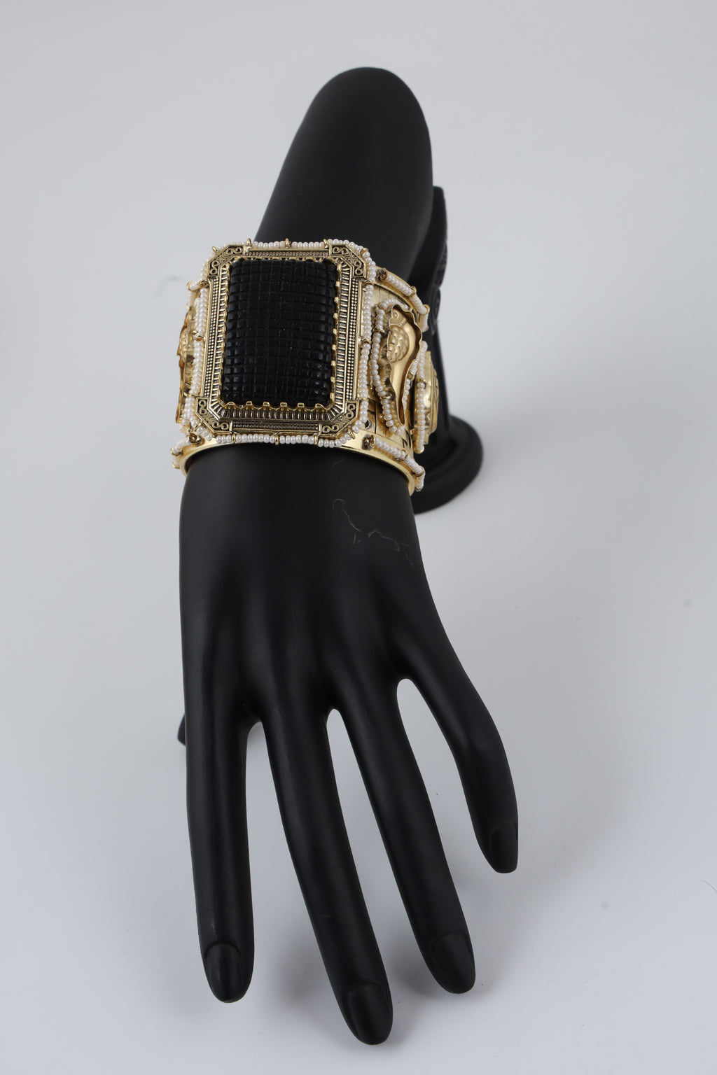 Antique Gold Black Stone Cuff Bracelet