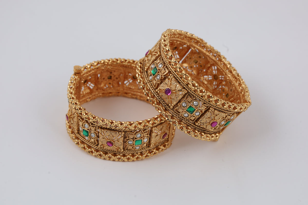 Antique Gold Multicolour Stone Cuff Bracelet