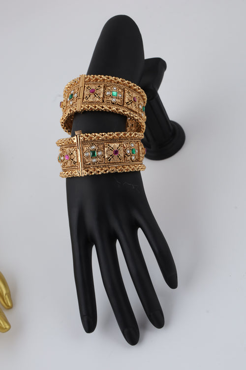 Antique Gold Multicolour Stone Cuff Bracelet
