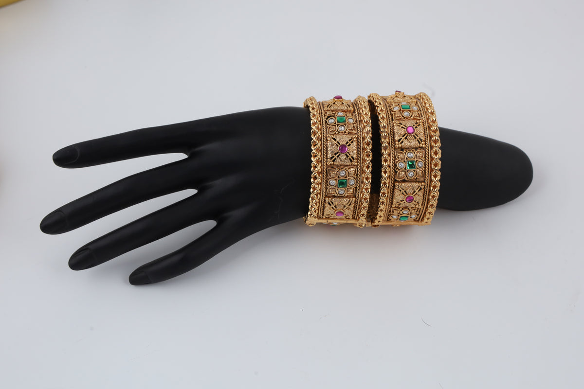 Antique Gold Multicolour Stone Cuff Bracelet