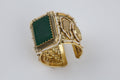 Antique Gold-Tone Green Stone Embellished Statement Cuff Bracelet