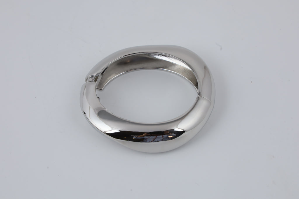 Silver-Tone Sculptural Oval Cuff Bracelet