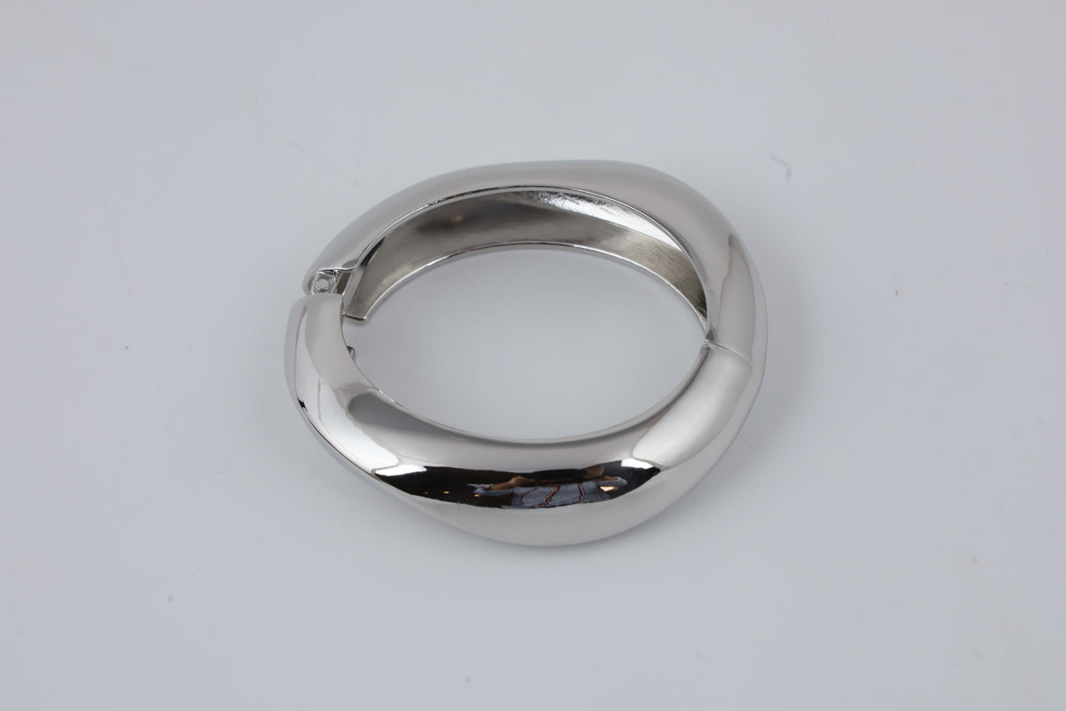 Silver-Tone Sculptural Oval Cuff Bracelet