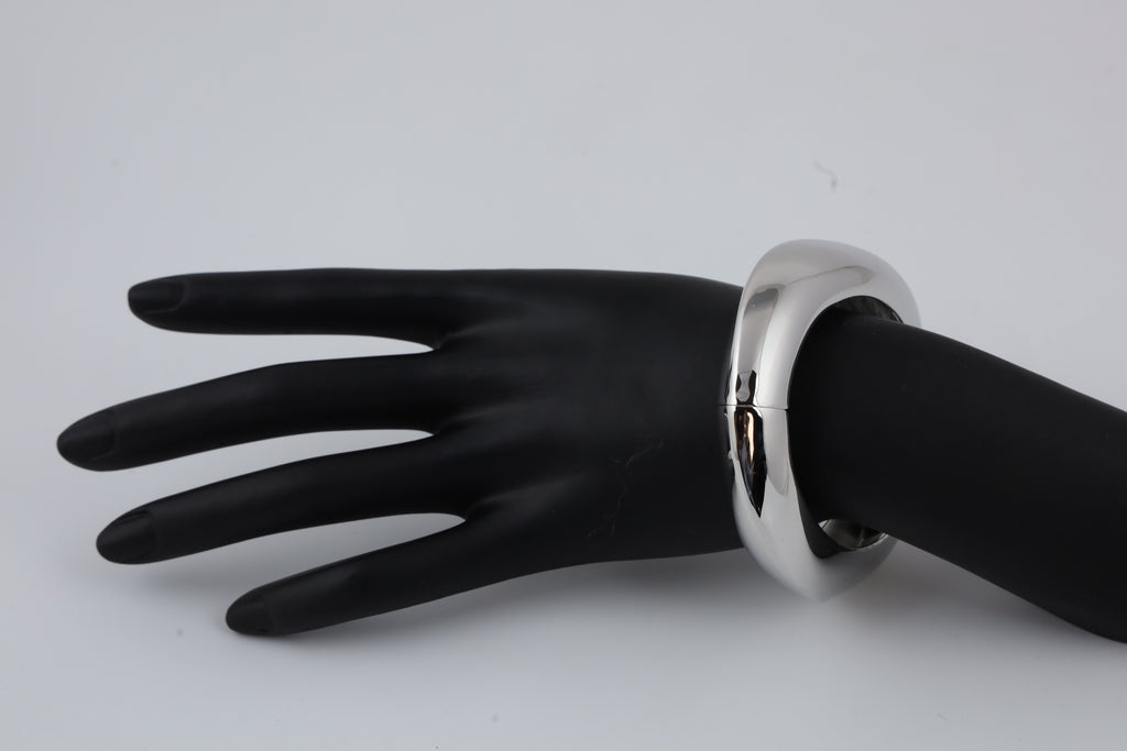 Silver-Tone Sculptural Oval Cuff Bracelet