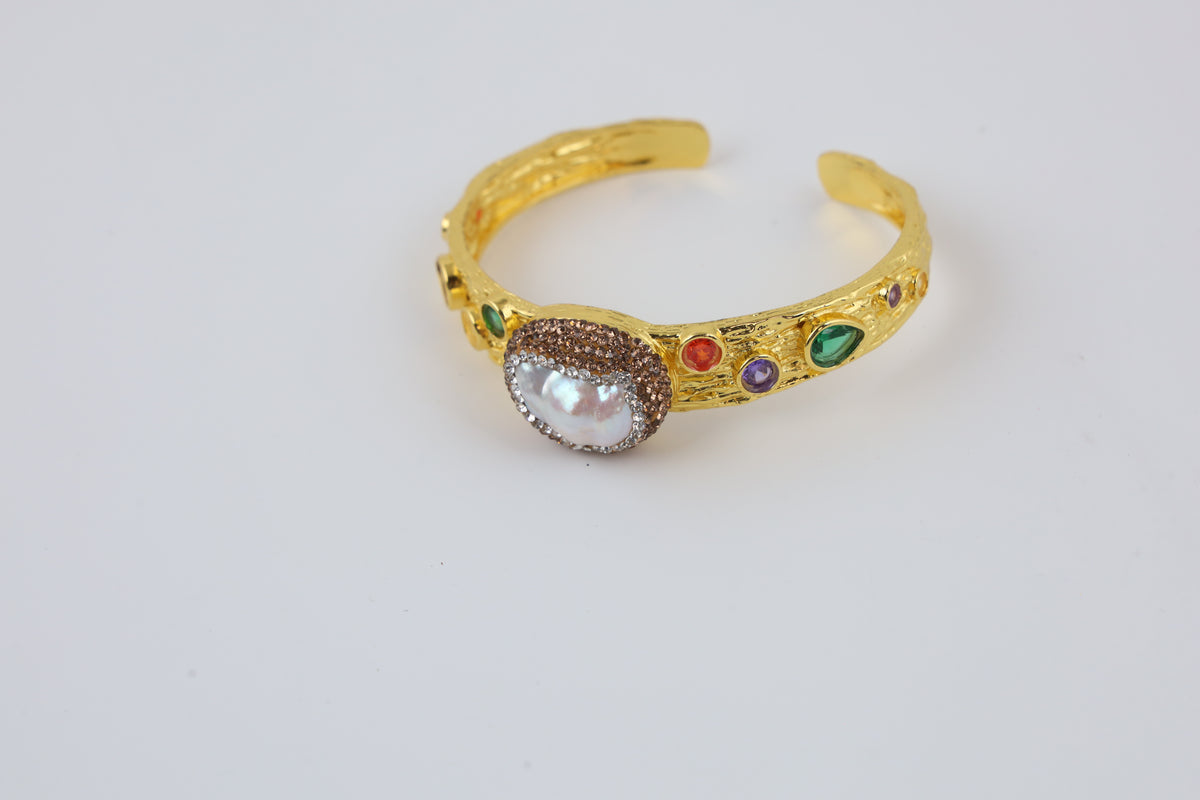Gold-Tone Multicolour Stone Cuff Bracelet