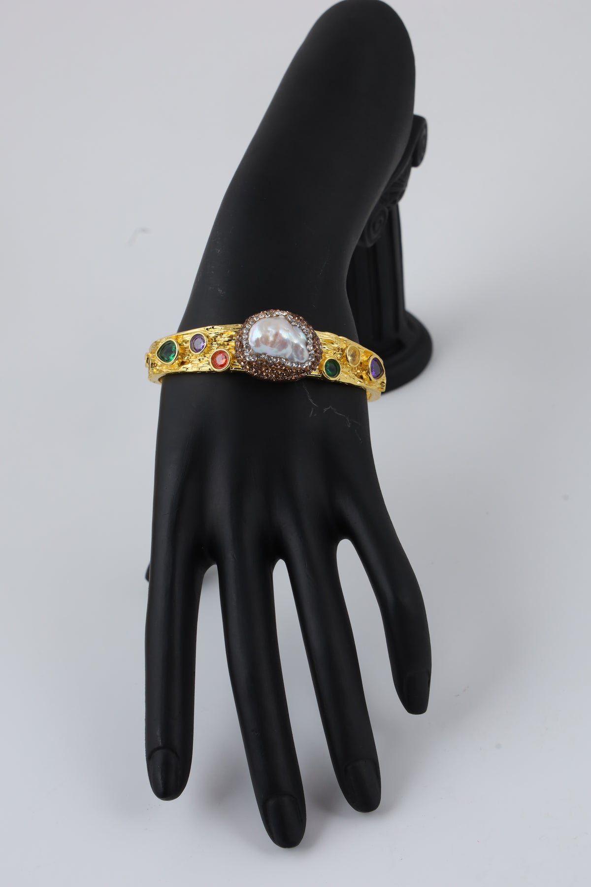 Gold-Tone Multicolour Stone Cuff Bracelet