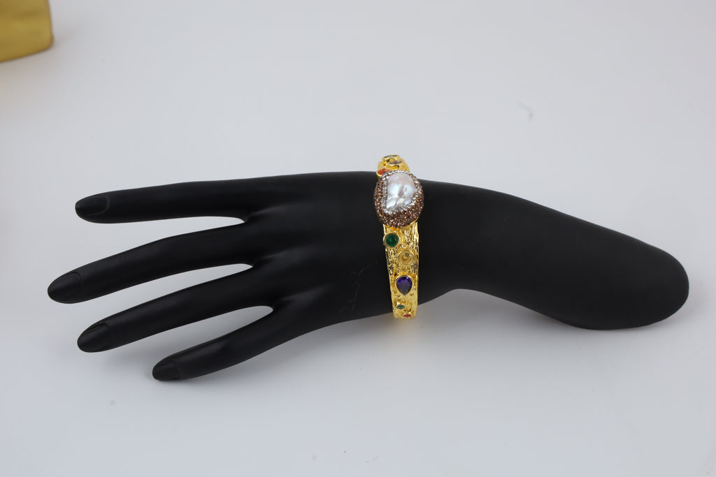 Gold-Tone Multicolour Stone Cuff Bracelet