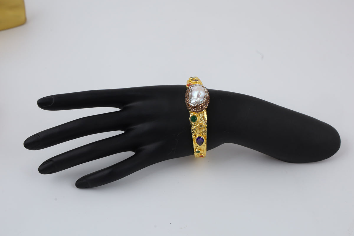Gold-Tone Multicolour Stone Cuff Bracelet