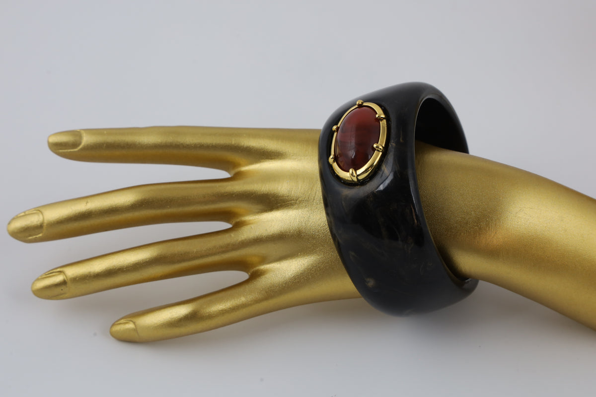 Black Bangle with Red Stone | Statement Jewellery