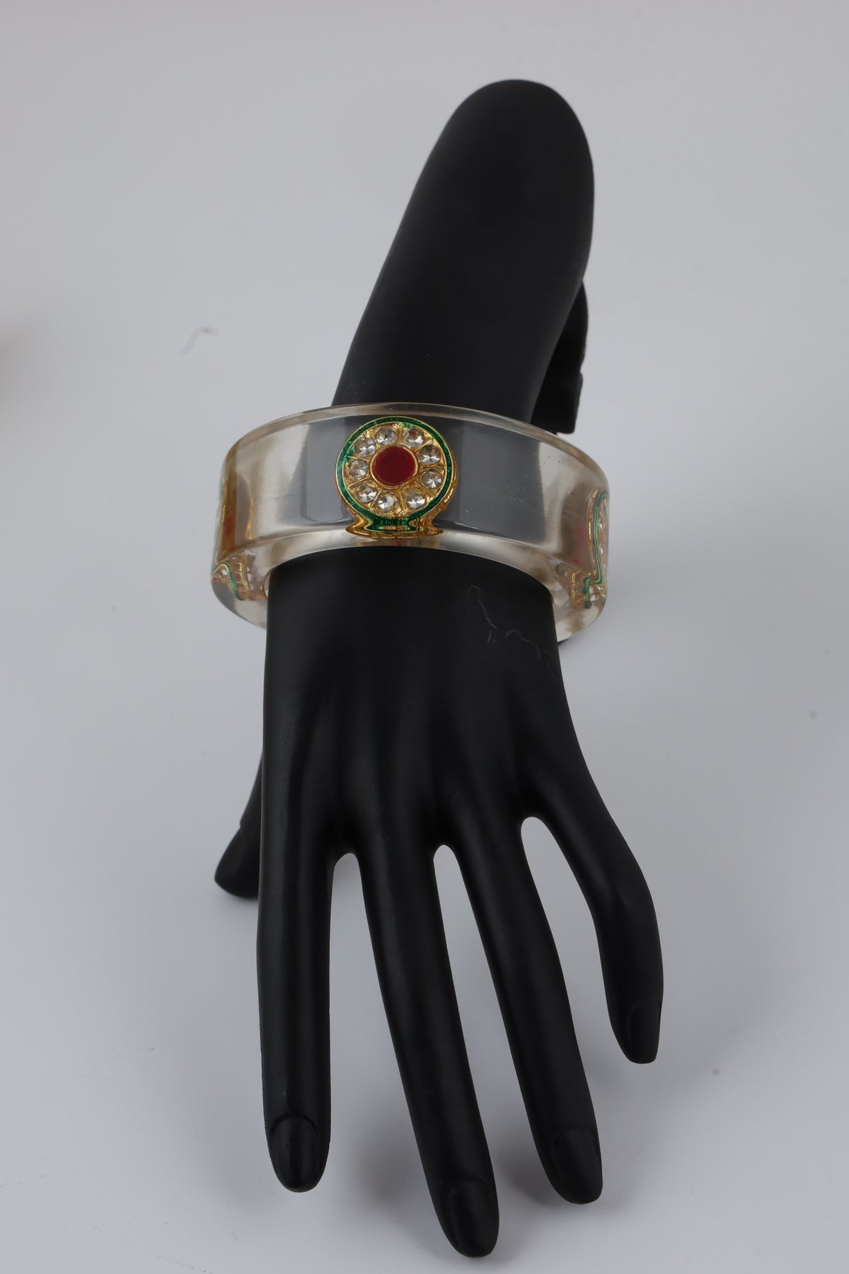 Ivory Statement Bangle with Red & Green Stones