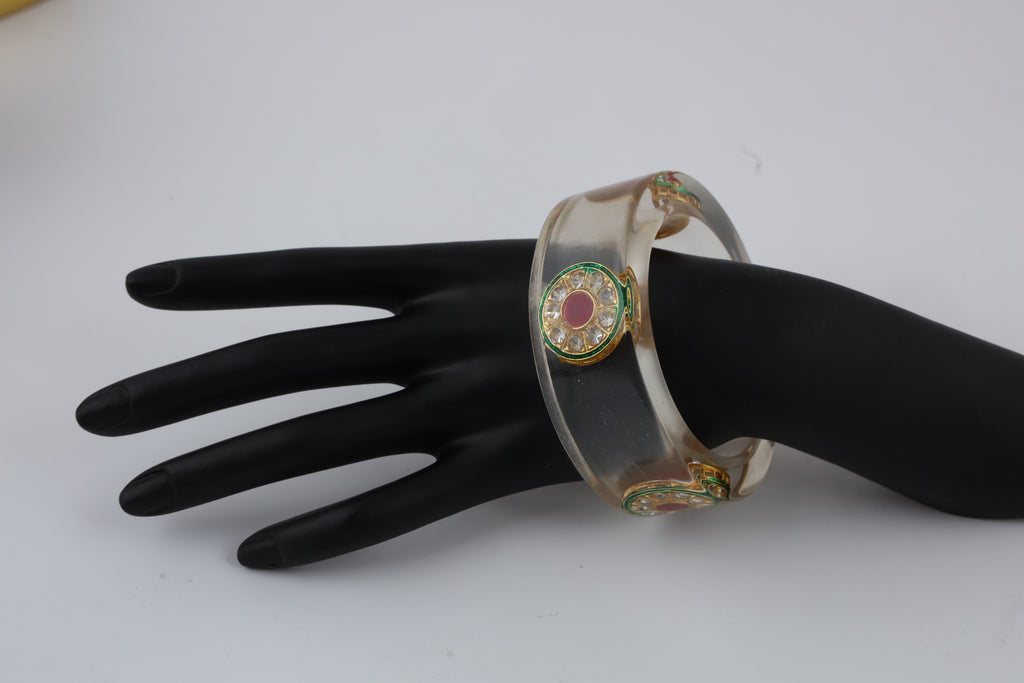 Ivory Statement Bangle with Red & Green Stones