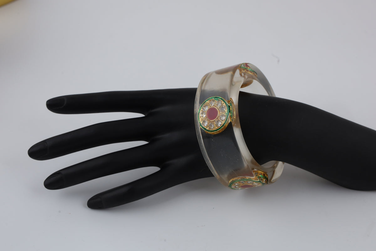 Ivory Statement Bangle with Red & Green Stones