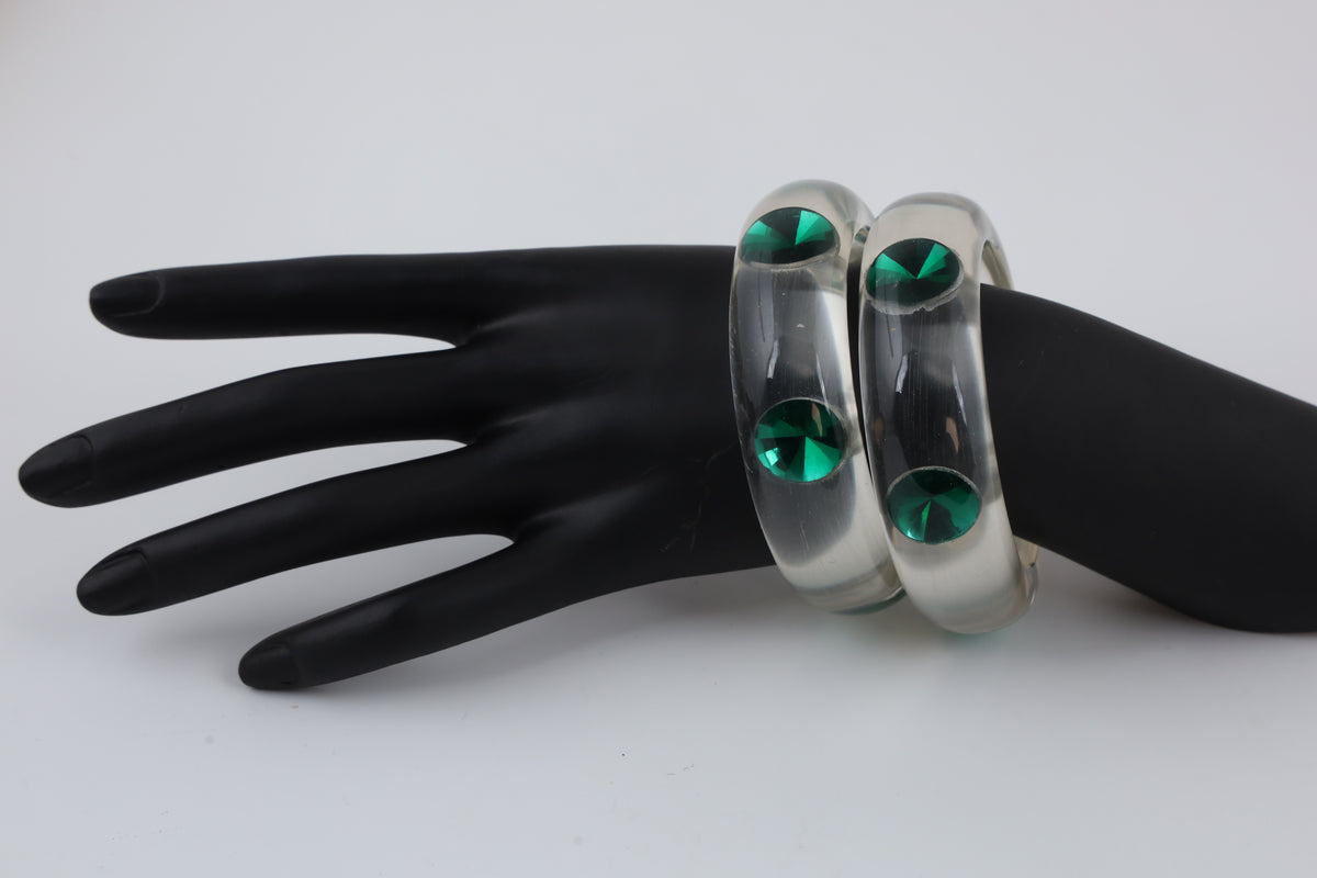 Ivory Bangle with Green Stones | Statement Jewellery