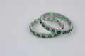 Green Stone Silver-Tone Bangles | Designer Jewellery