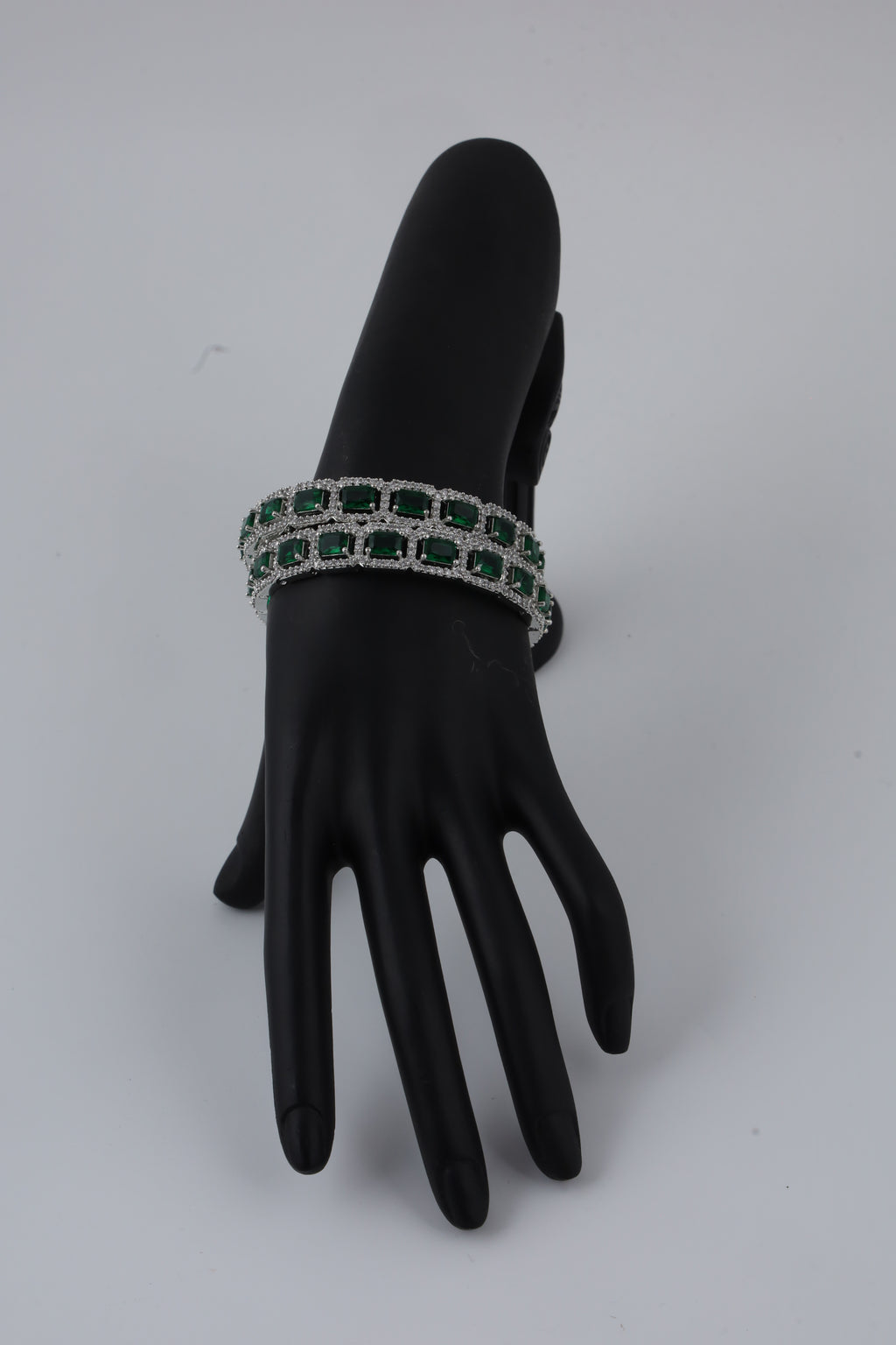 Green Stone Silver-Tone Bangles | Designer Jewellery
