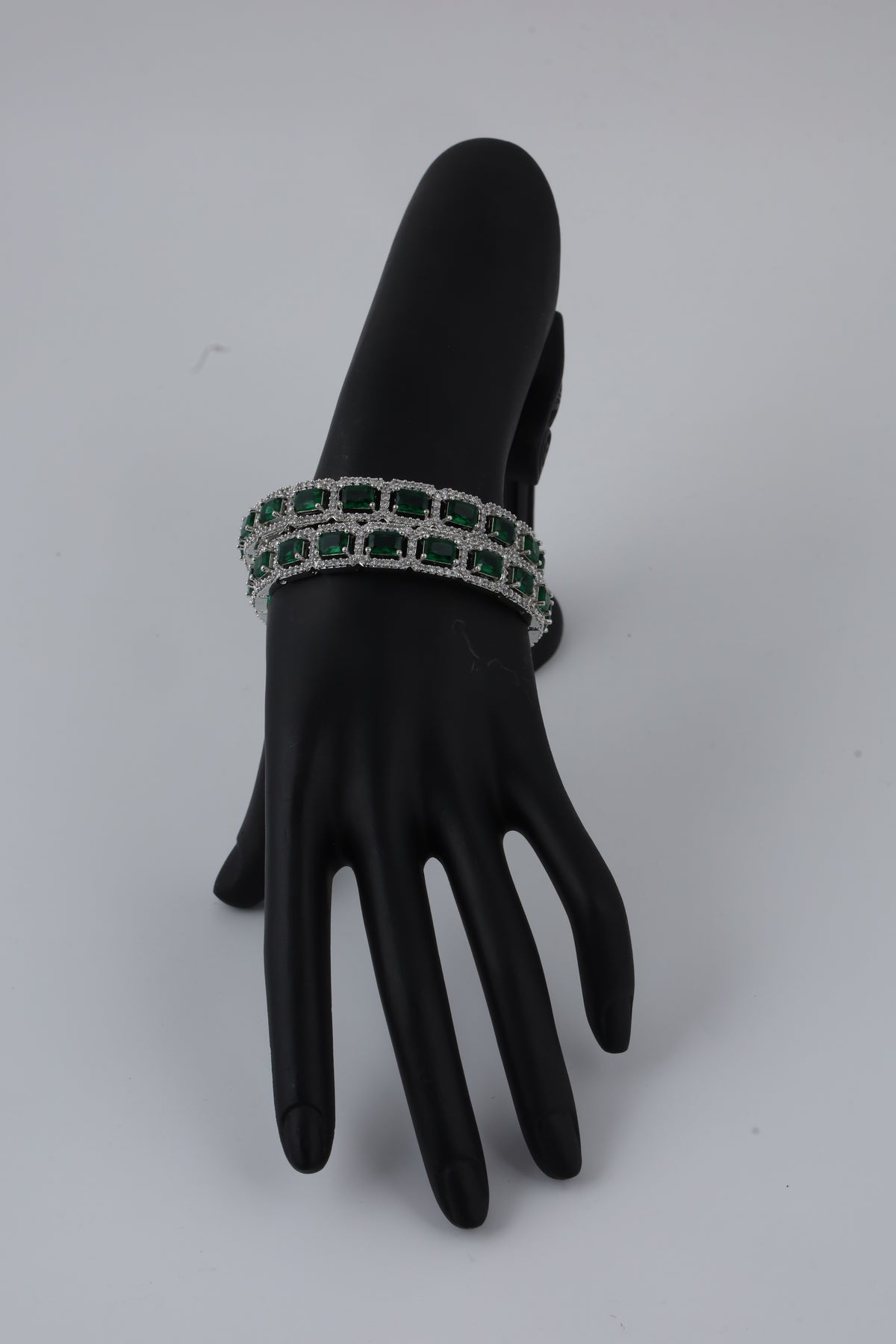 Green Stone Silver-Tone Bangles | Designer Jewellery