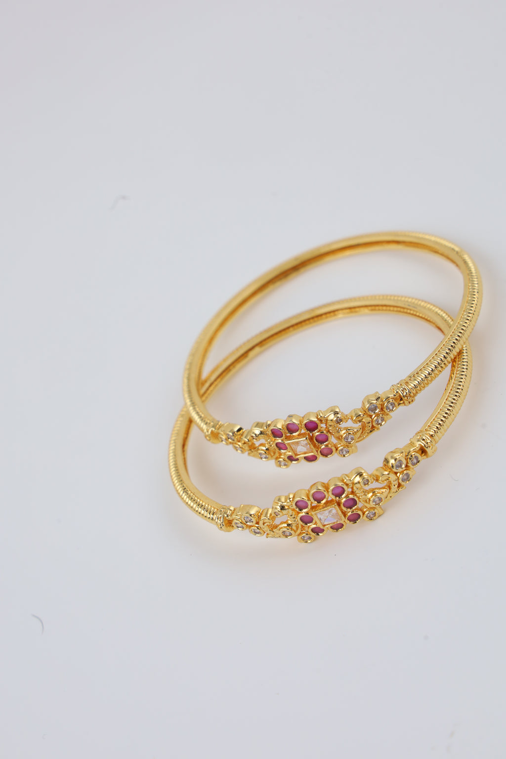 Gold-Tone Bangles with Red Stones