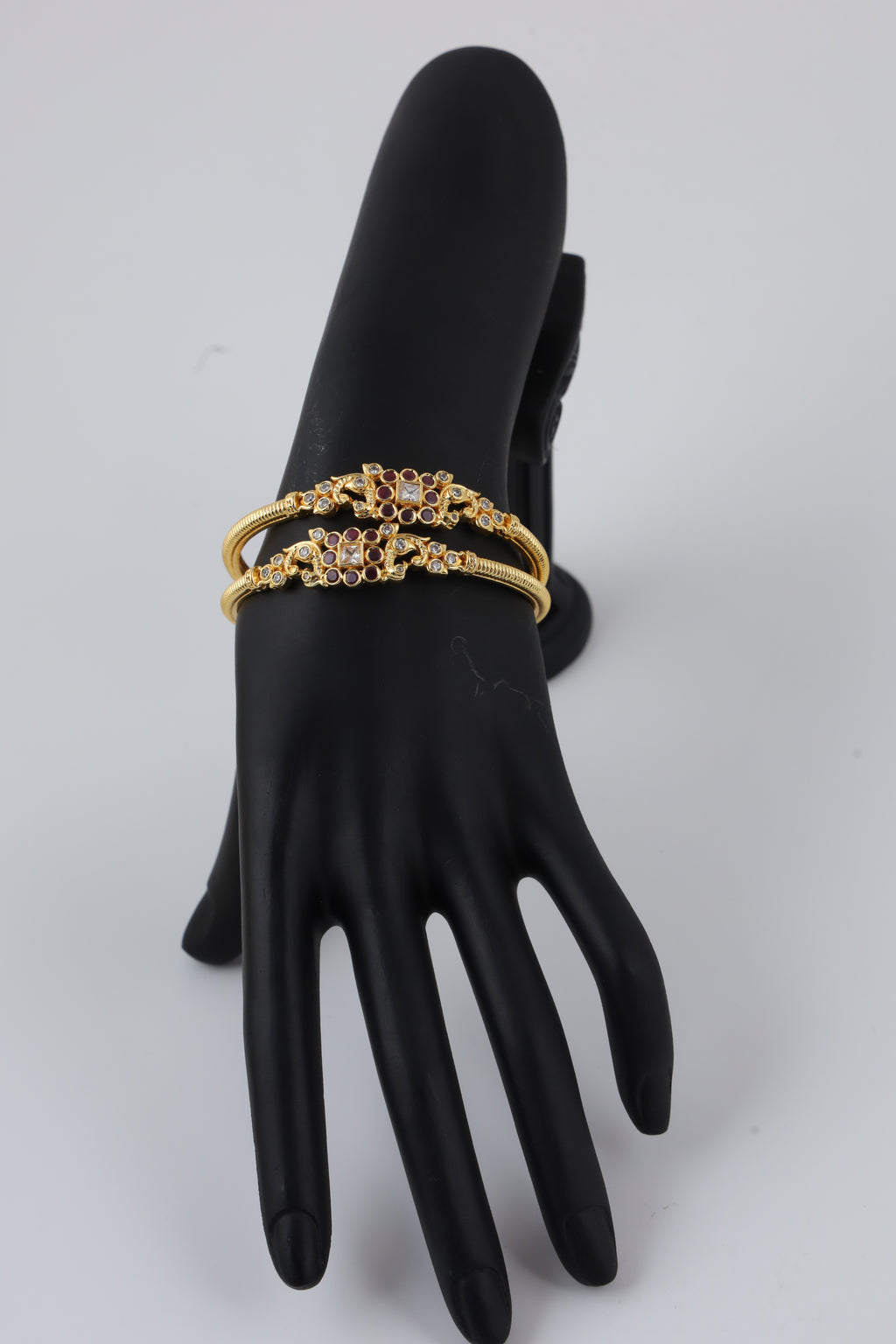 Gold-Tone Bangles with Red Stones