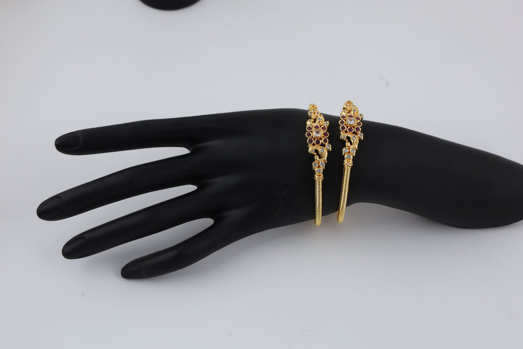 Gold-Tone Bangles with Red Stones