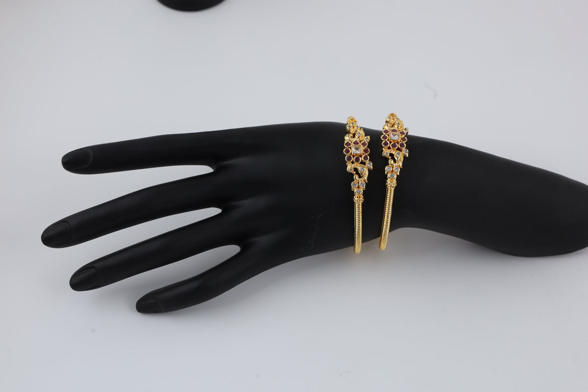 Gold-Tone Bangles with Red Stones