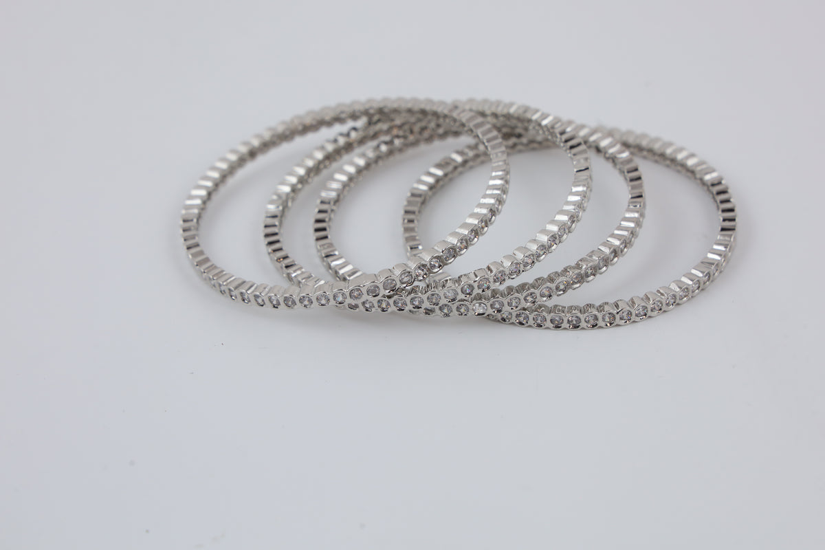 Silver-Tone Crystal Bangles Set