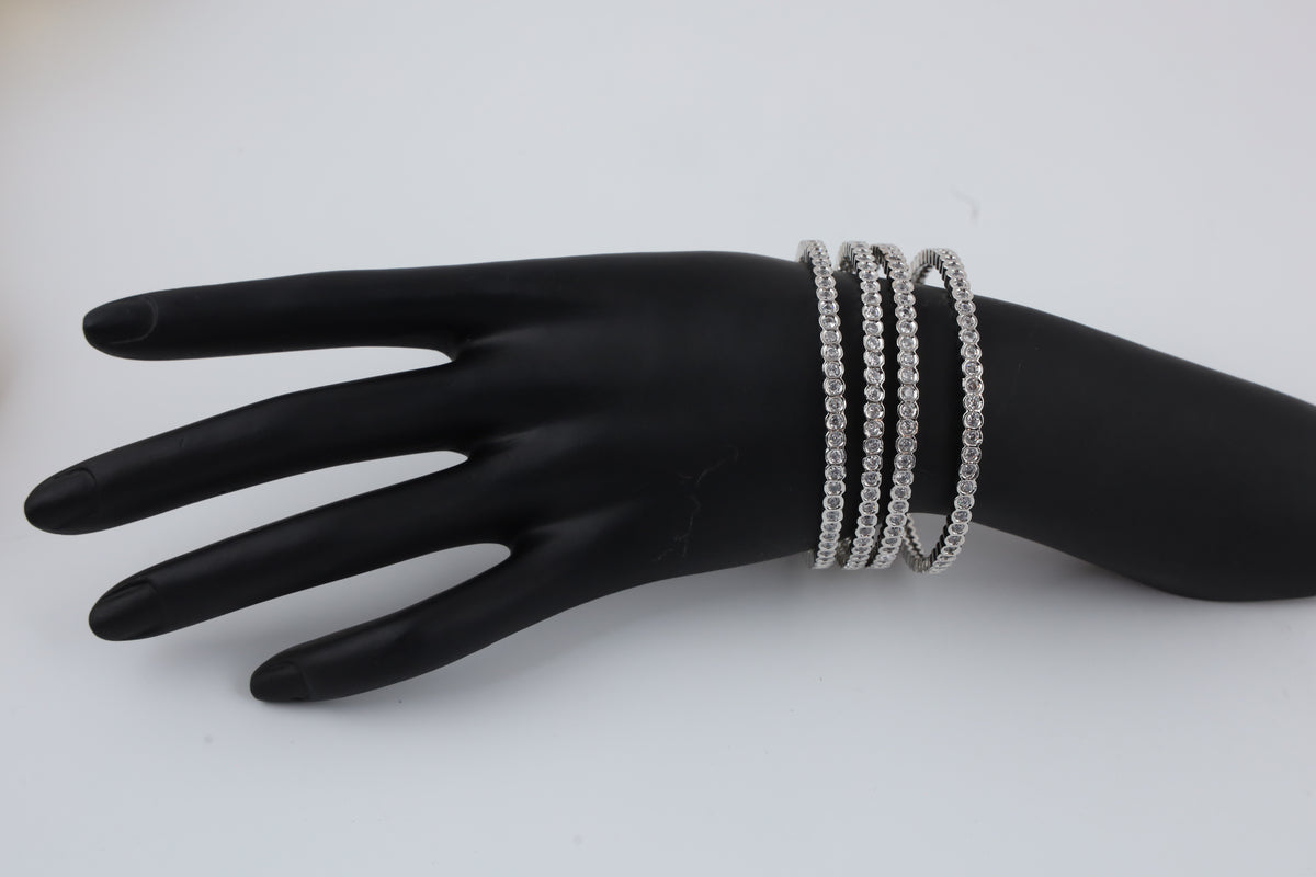 Silver-Tone Crystal Bangles Set