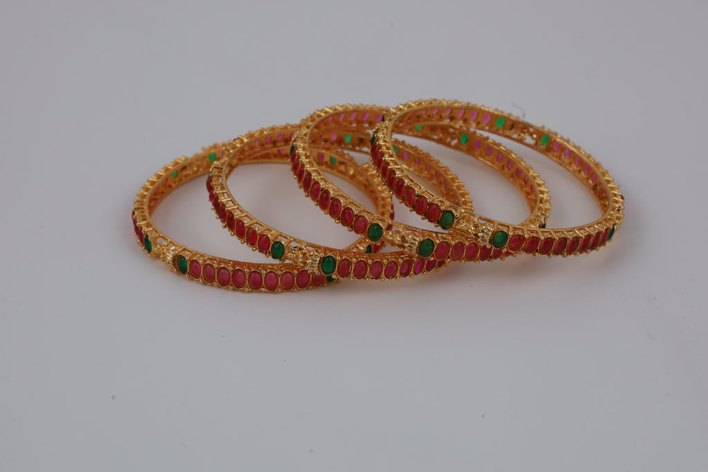 Red & Green Stone Gold Bangles Set