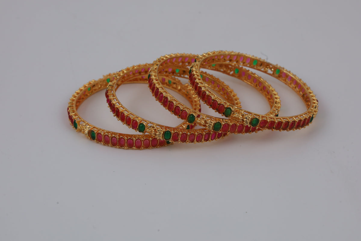 Red & Green Stone Gold Bangles Set