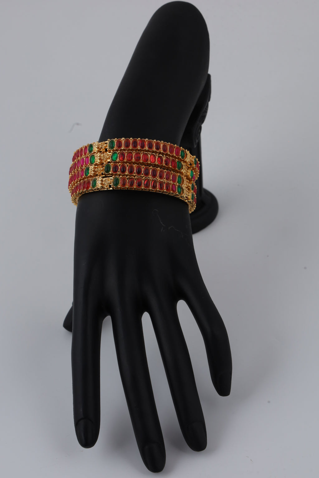 Red & Green Stone Gold Bangles Set