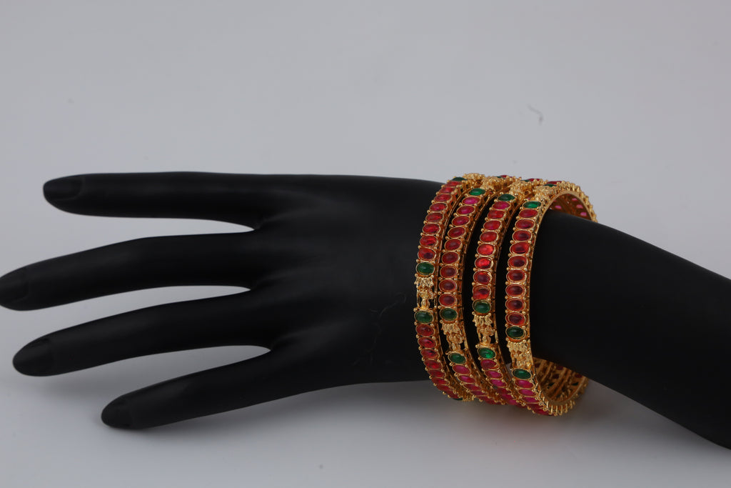 Red & Green Stone Gold Bangles Set