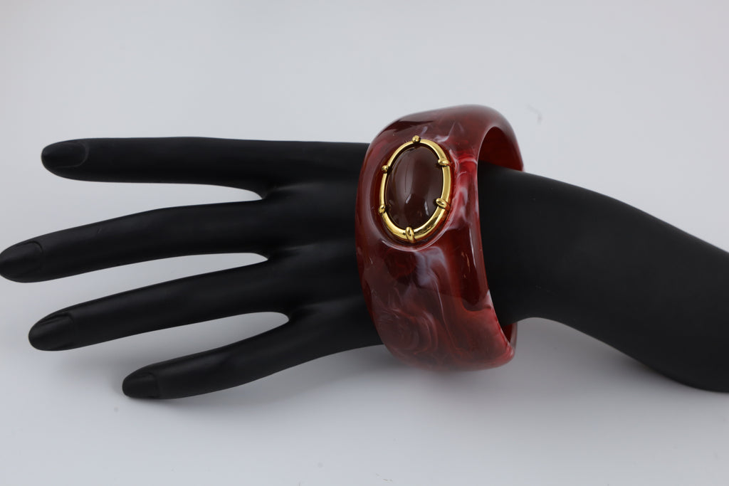 Maroon Cuff Bracelet with Oval Stone