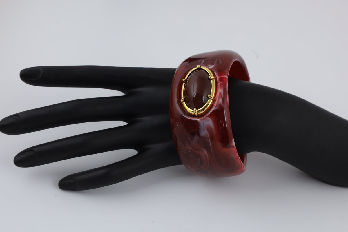 Maroon Cuff Bracelet with Oval Stone