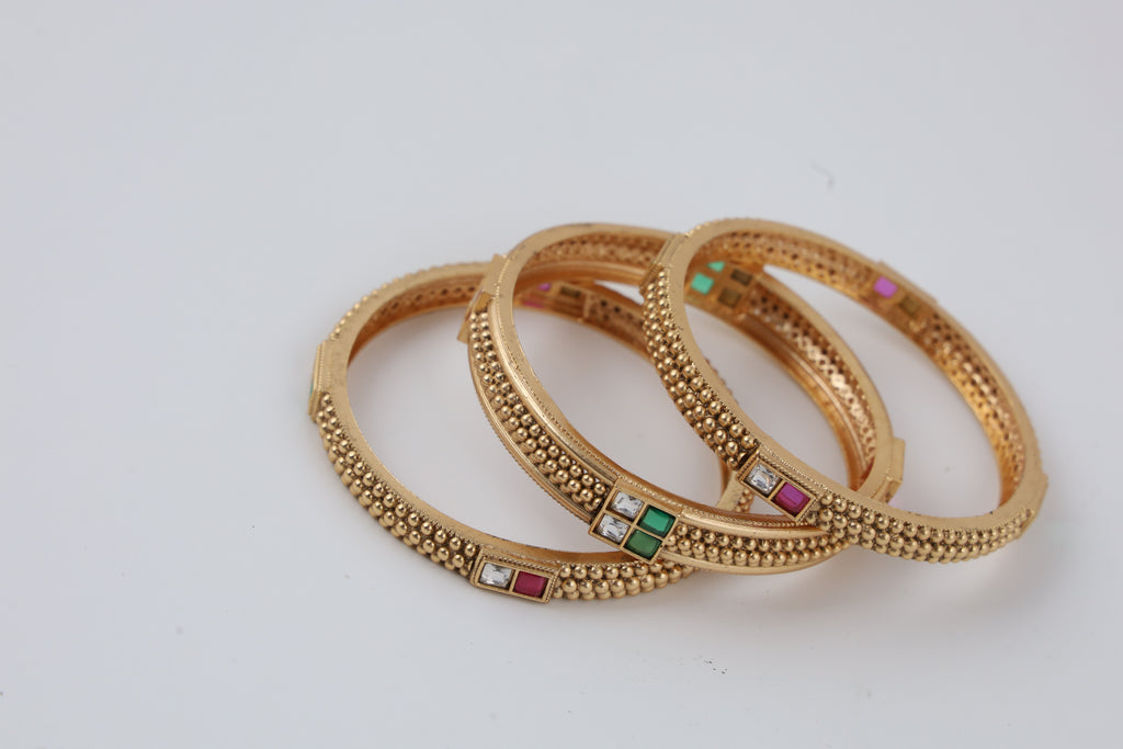 Gold-Tone Multicolour Stone Bangles Set