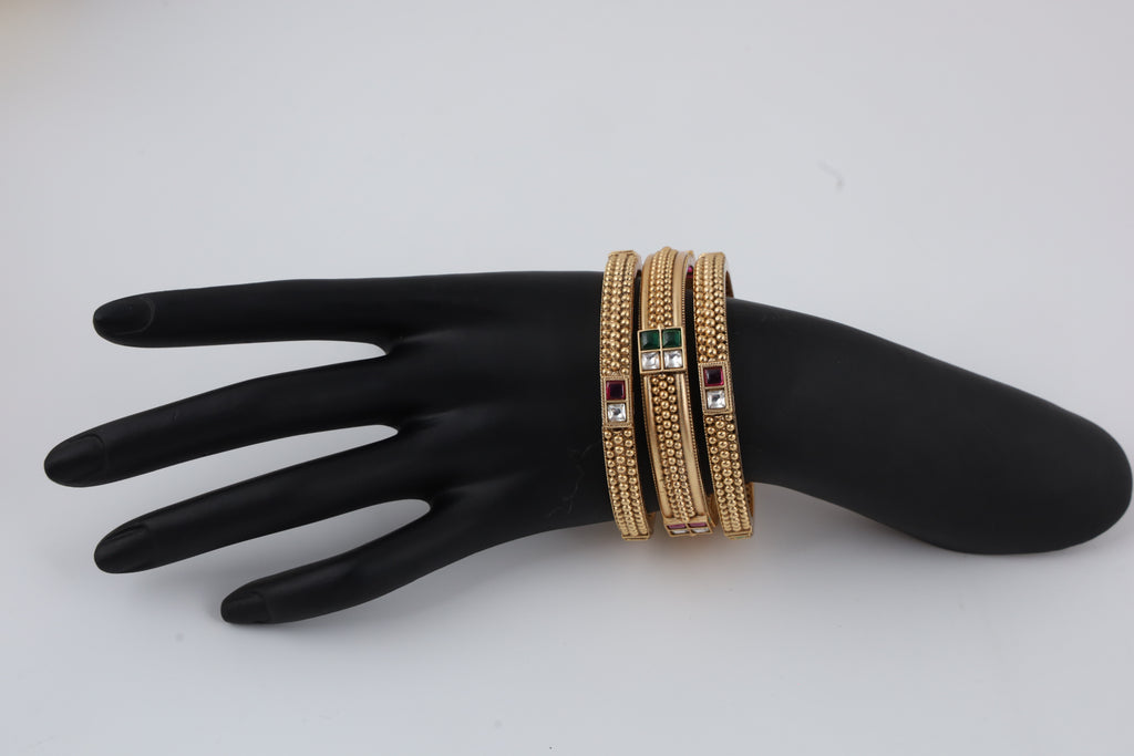 Gold-Tone Multicolour Stone Bangles Set