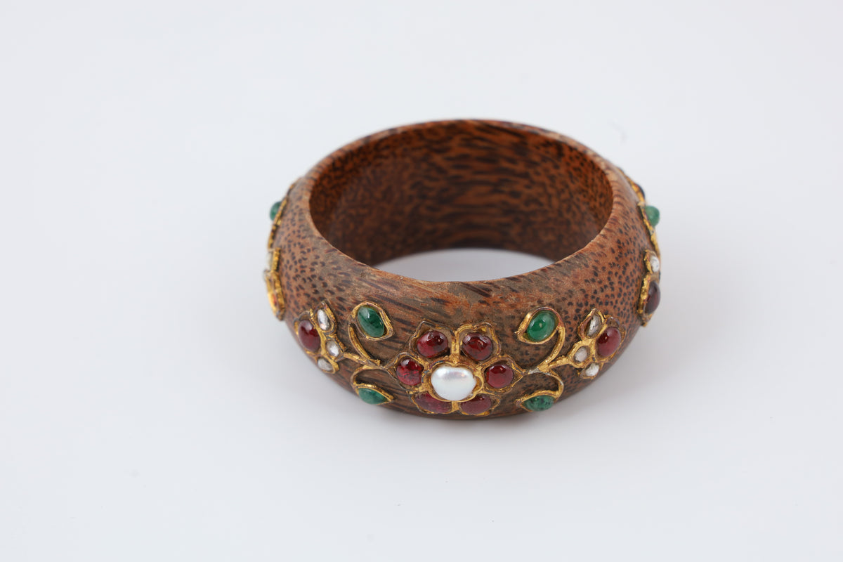 Brown Floral Stone Cuff Bangle