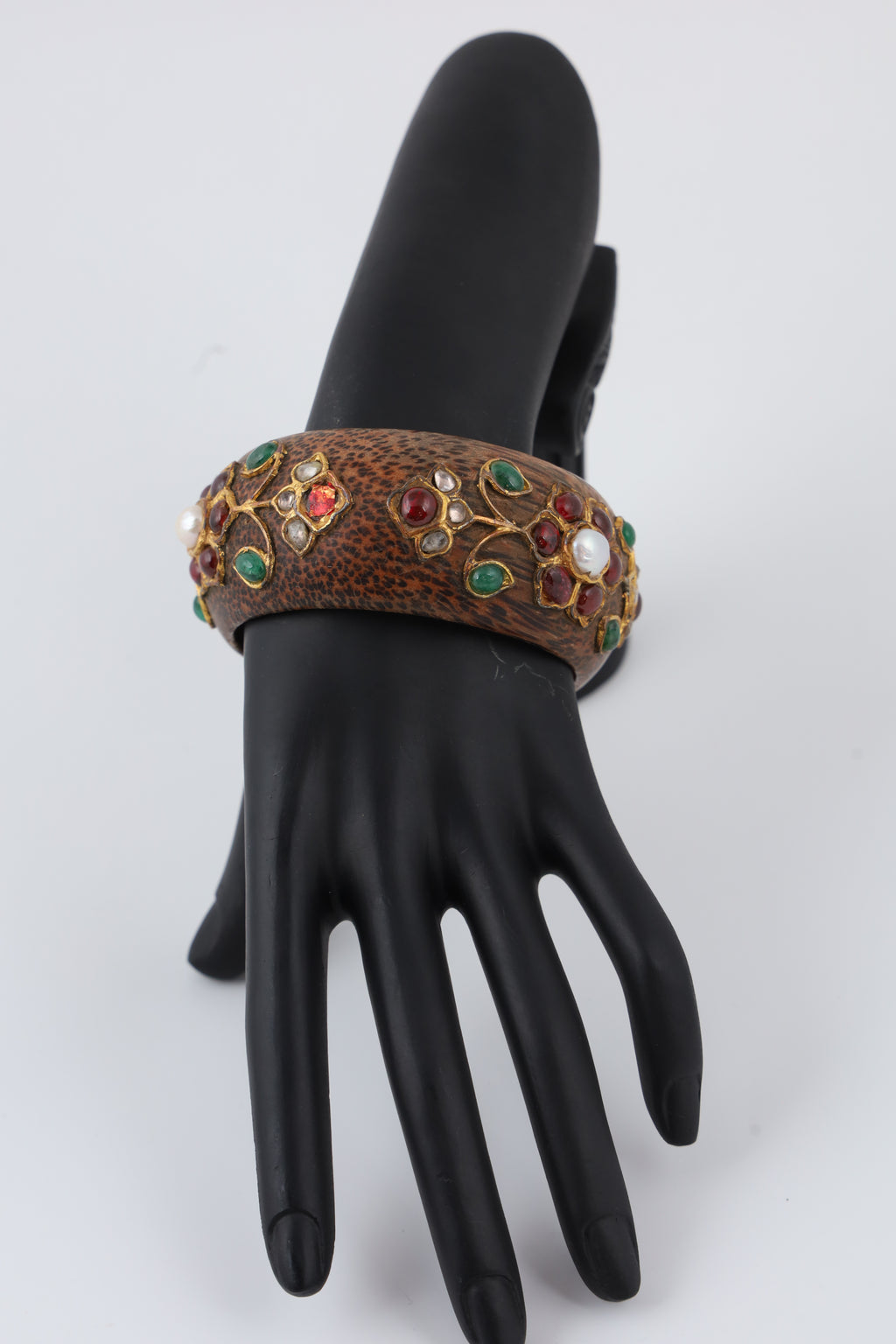 Brown Floral Stone Cuff Bangle