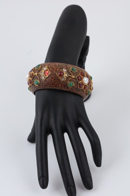 Brown Floral Stone Cuff Bangle