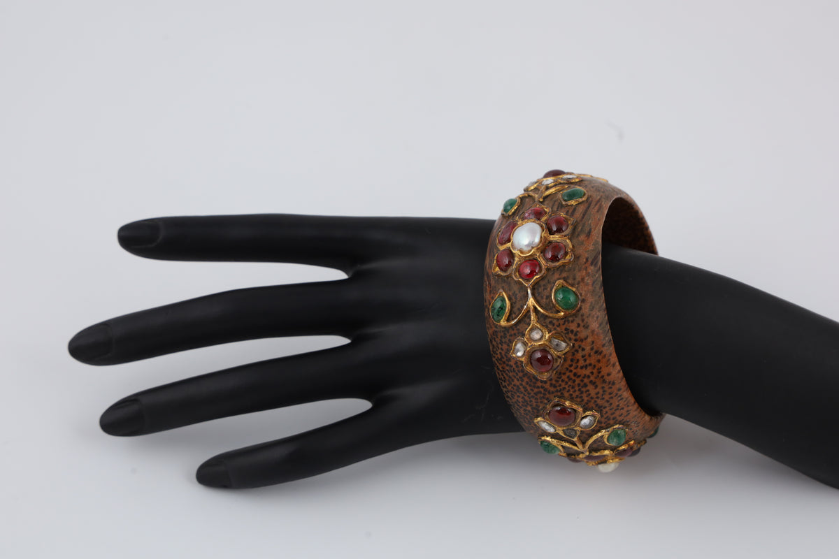 Brown Floral Stone Cuff Bangle