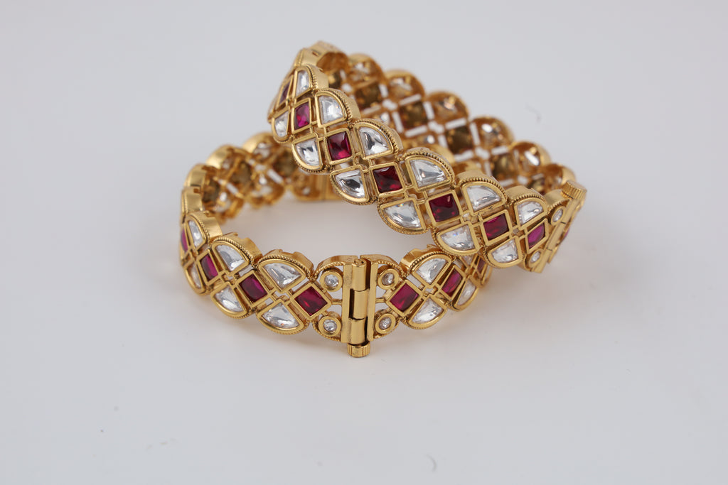 Gold-Tone Red & White Stone Bracelet