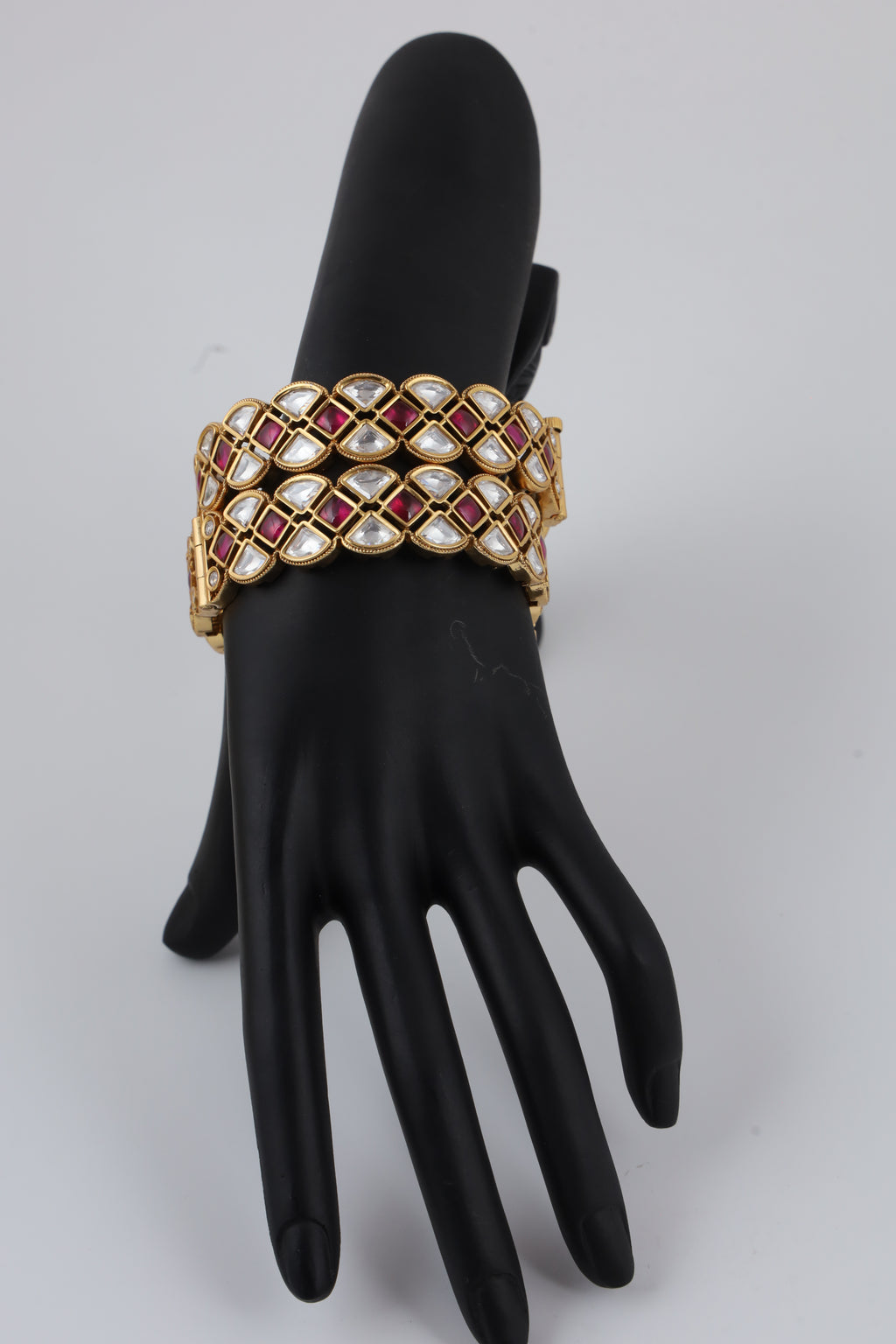 Gold-Tone Red & White Stone Bracelet
