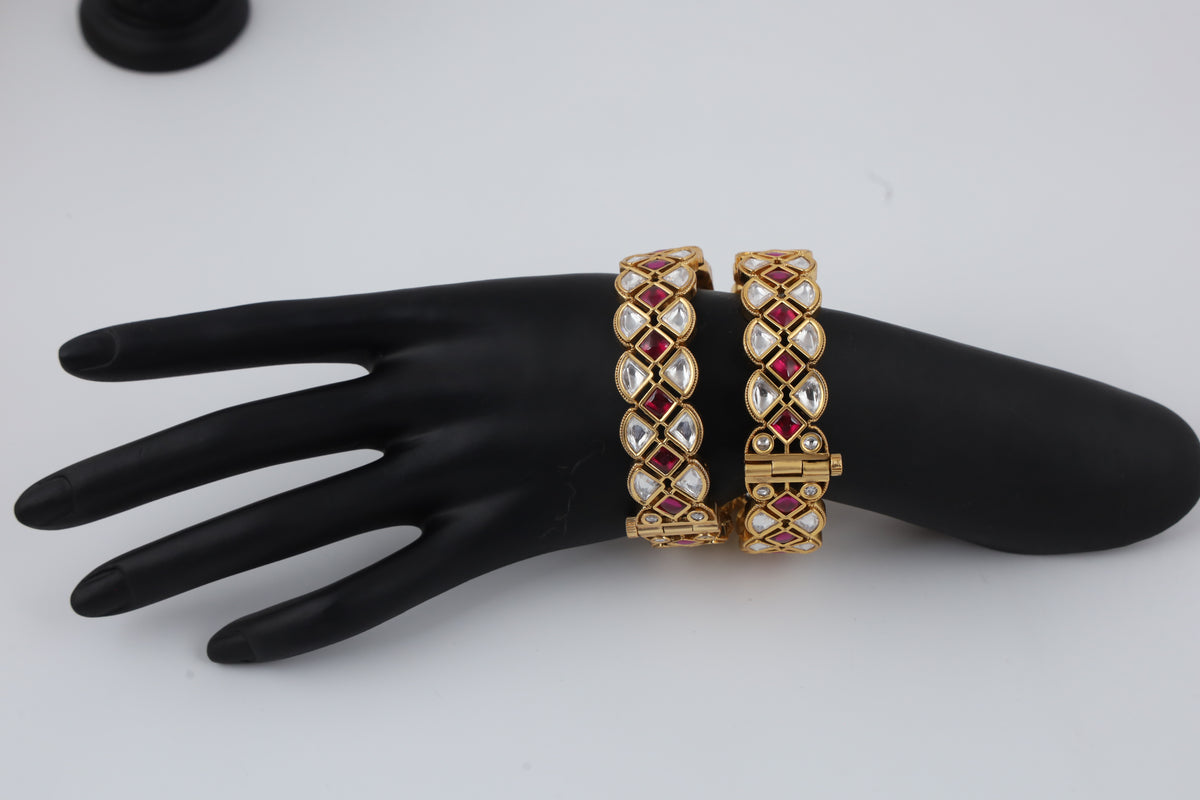 Gold-Tone Red & White Stone Bracelet
