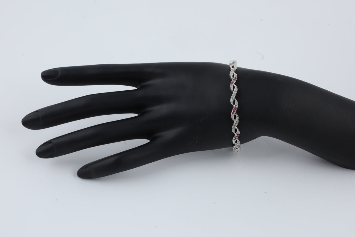 Silver-Tone Pink Stone Bracelet