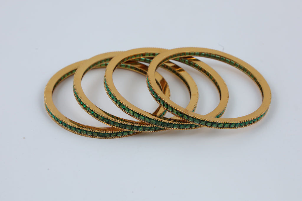 Green Stone Gold-Tone Bangles
